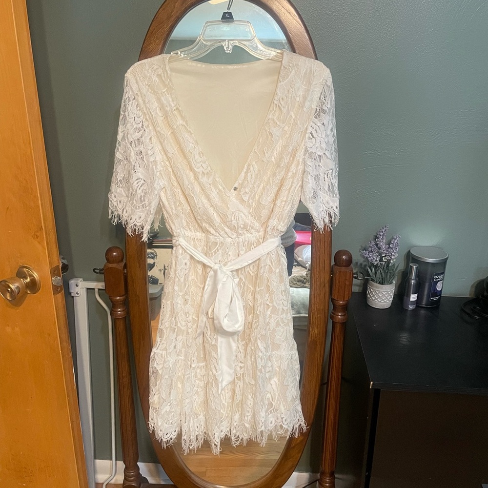 Elegant Lace Wrap Dress in Cream